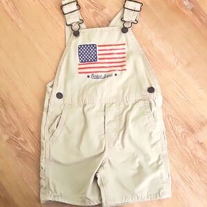OshKosh B'gosh Short Overalls, Size 2T, American Flag Design, 100% Cotton